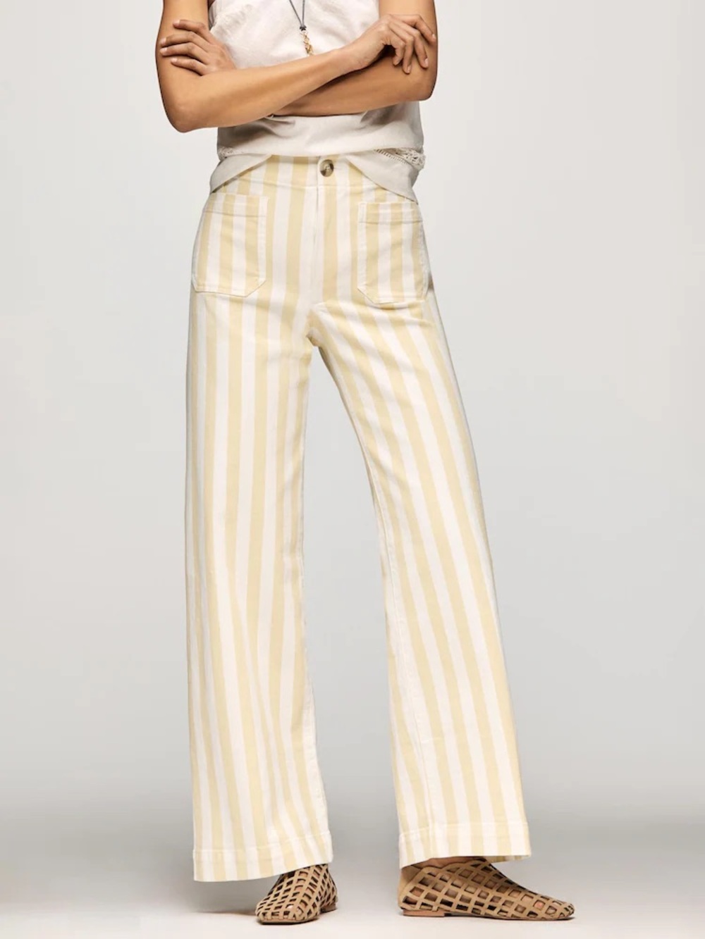 Anthropologie Maeve Colette Striped High-Rise Wide-Leg Full-Length Pants